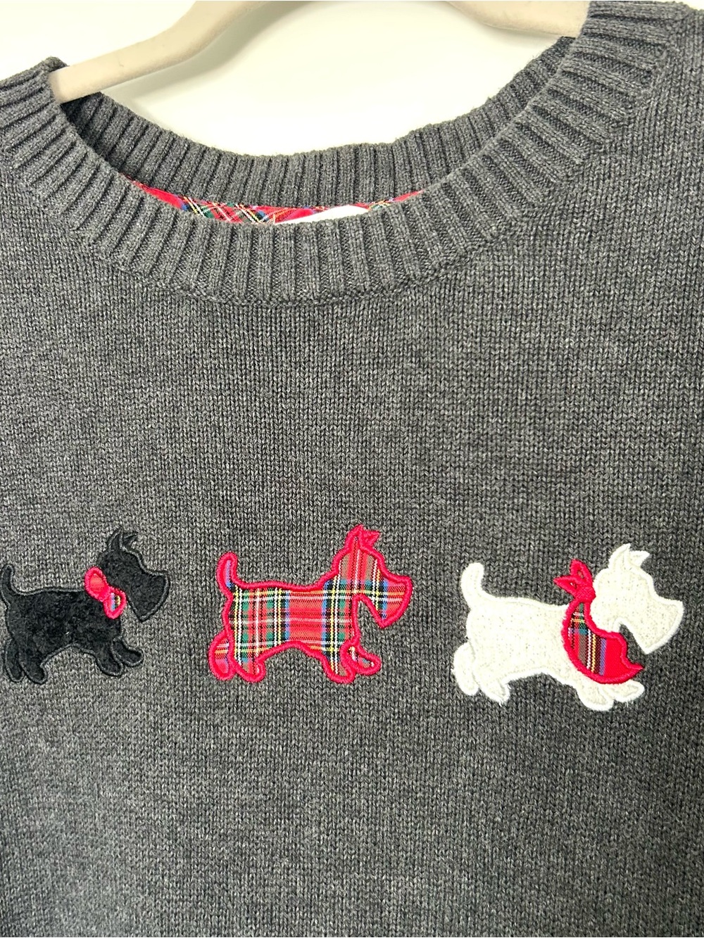 Christopher & Banks Scottie Dogs Gray Sweater L Cotton Preppy Whimsical Classic - Picture 3 of 8